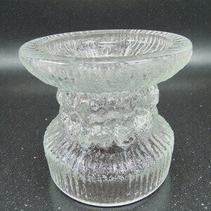 LE Smith Fjord Glacial Glass Candle Holder Clear Double Sided Glass Votive VTG